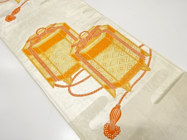 アンティーク　貝桶模様織り出し袋帯（材料）